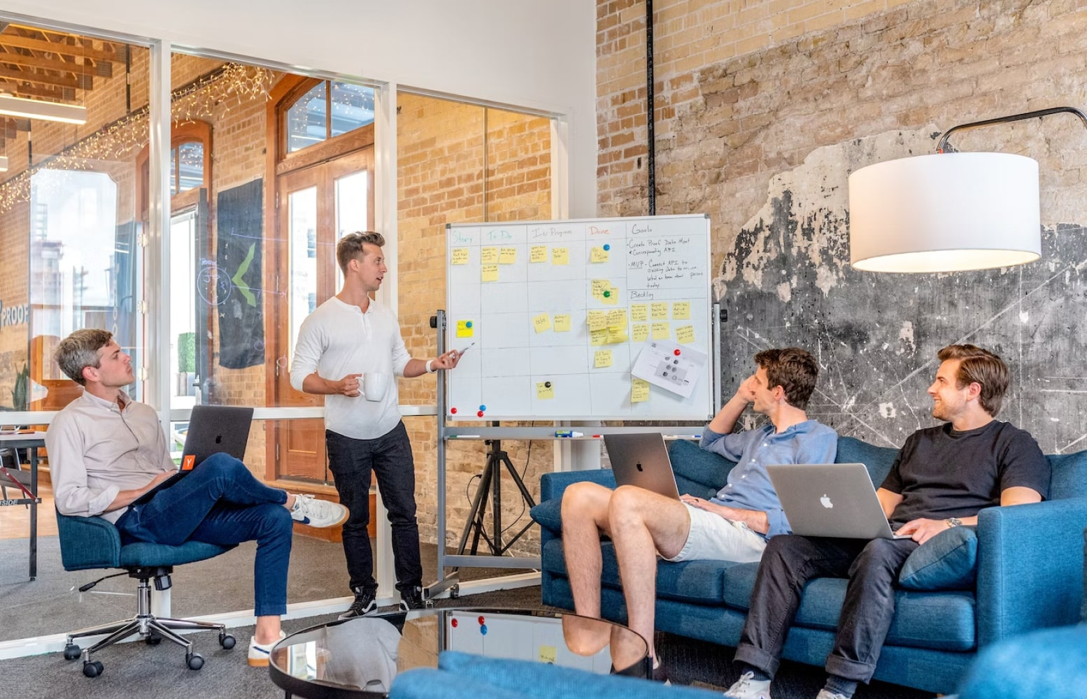A team working through a strategy board in a Beirut office