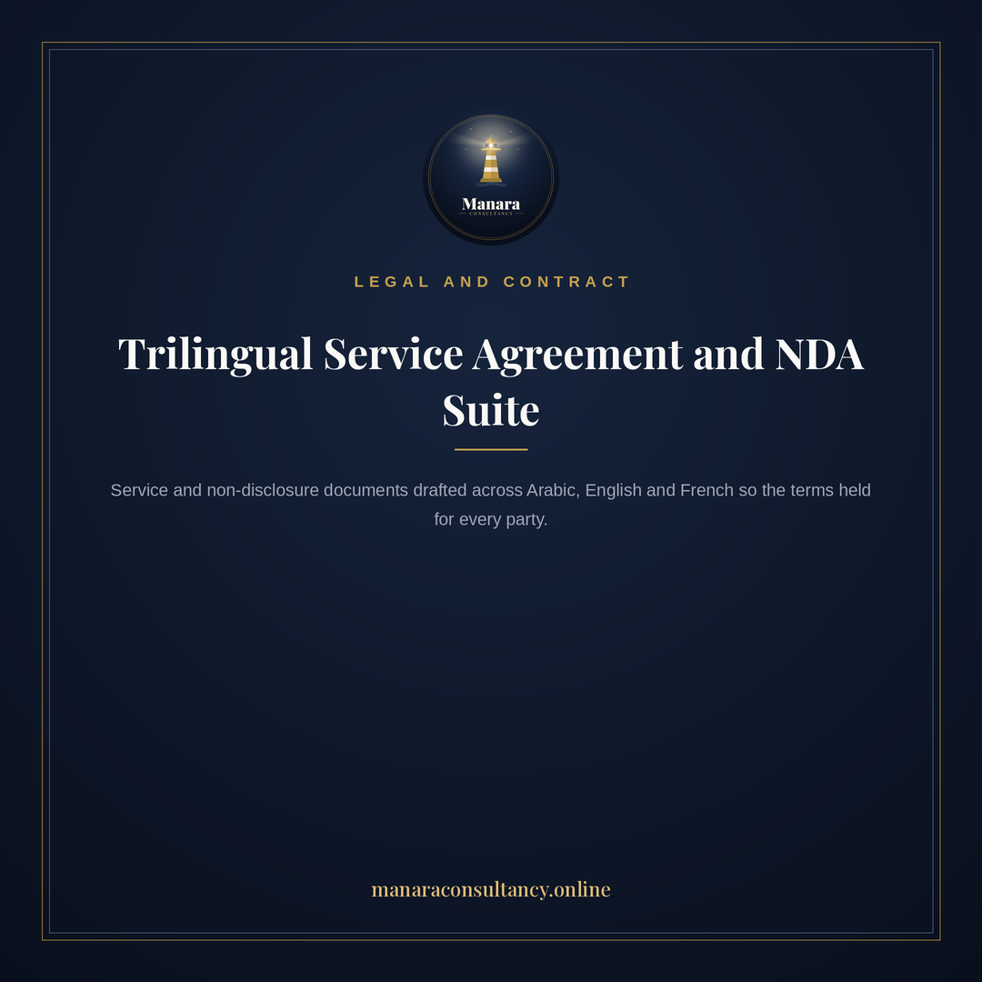 Legal and contract advisory — contracts, NDAs and cross-border arrangements in Arabic, English and French